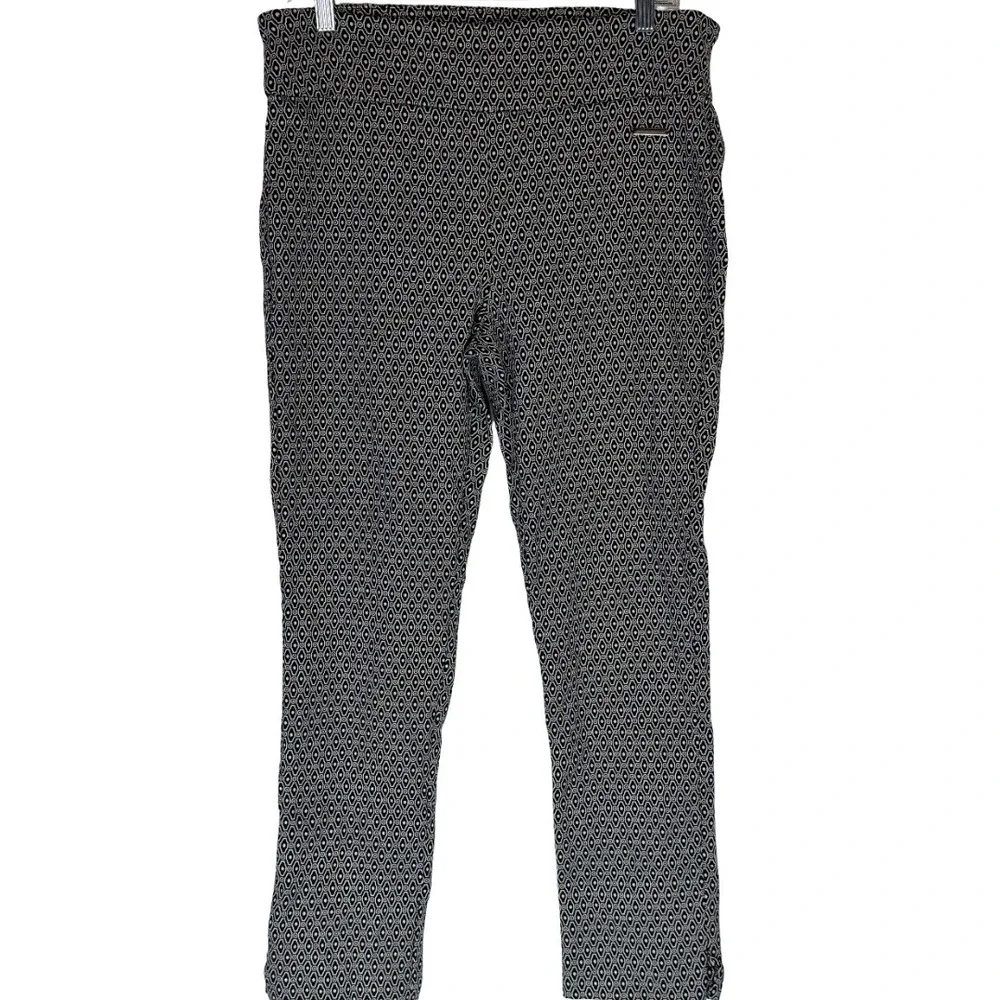 Roz & Ali Pull On Pants Womens 14 Black White Geometric Diamond Stretch Trousers